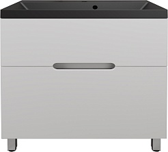 Style Line Тумба с кварцевой раковиной антрацит Матис 80 белая матовая – фотография-1